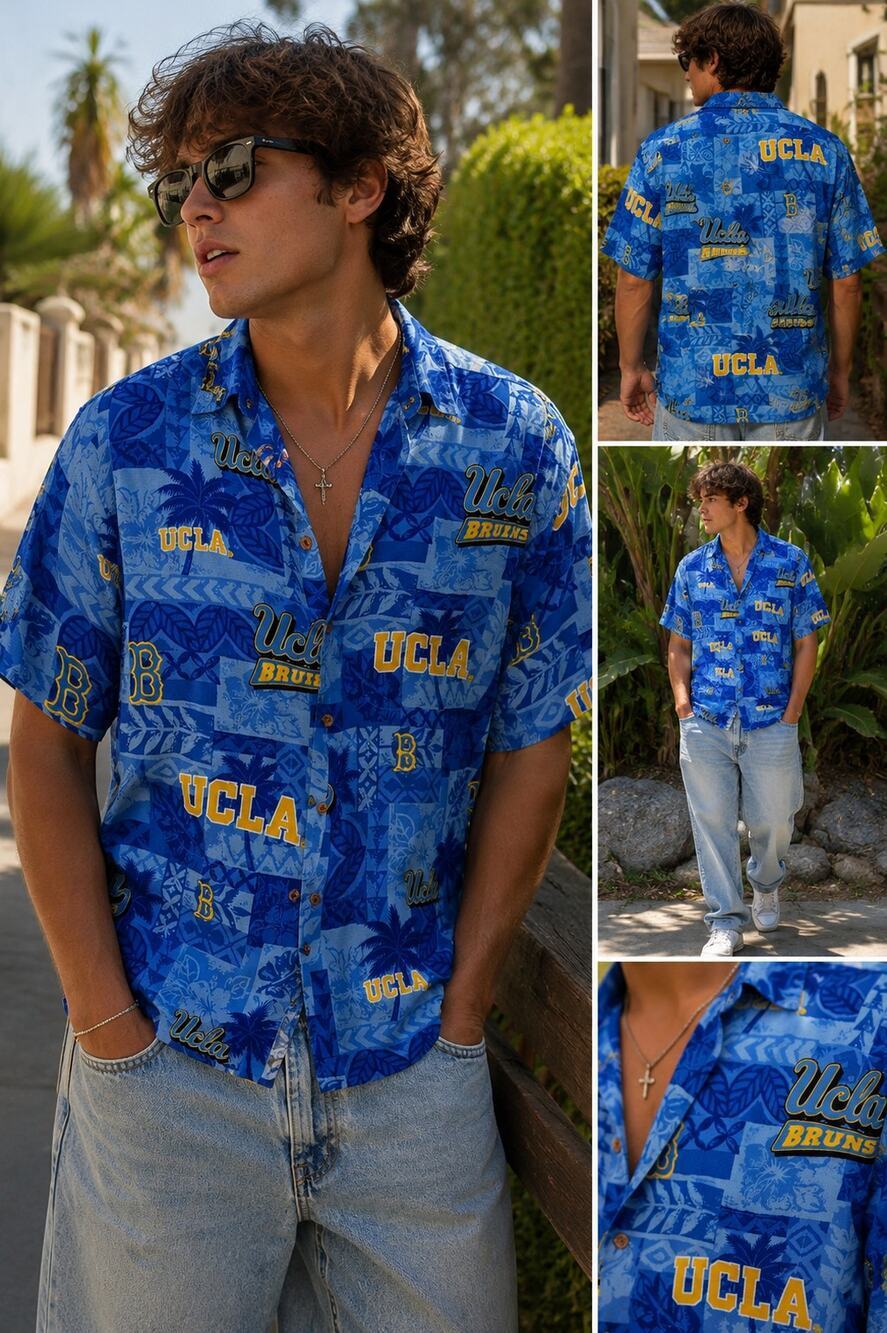 Vintage Reyn Spooner UCLA Bruins Aloha Shirt Hawaiian Rayon Button Up Large